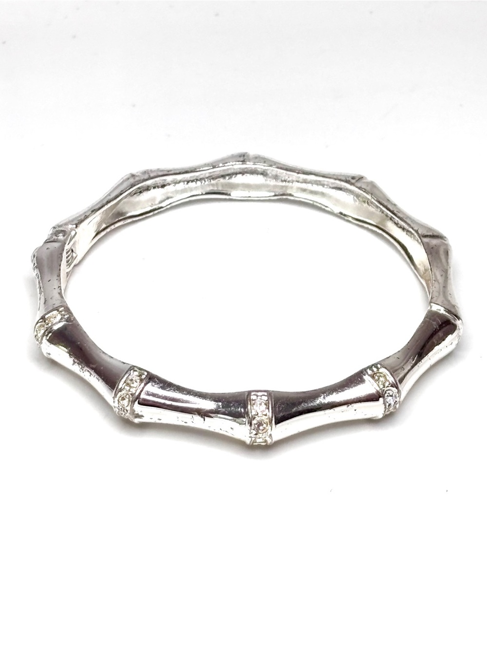 Vintage 1950’s Silver Tone Bamboo-Inspired Hinged Bracelet